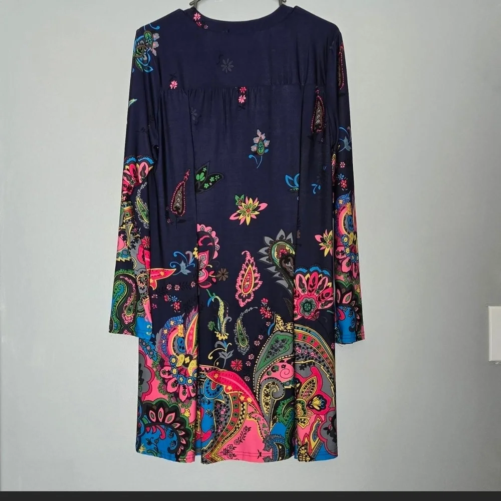 Reborn Navy and Pink Paisley Long Sleeve Dress - Picture 3 of 5